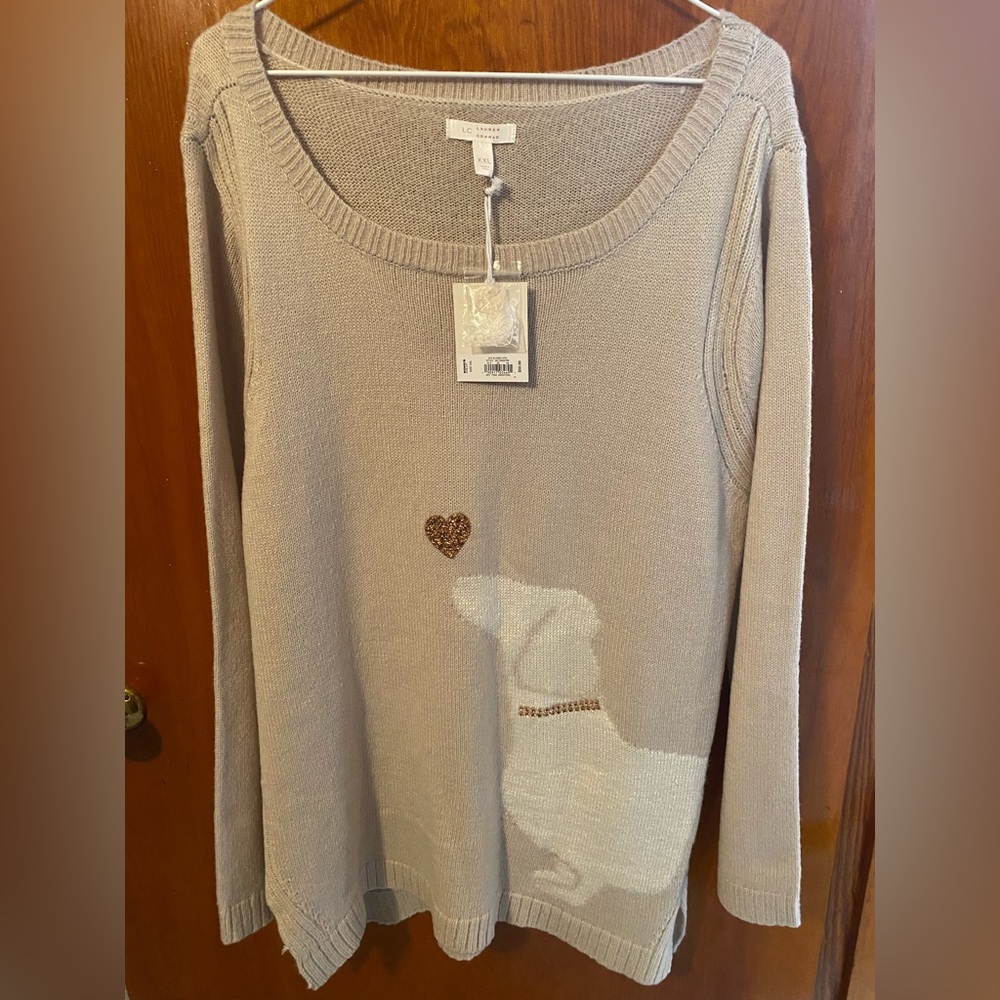 XXL - Women’s Lauren Conrad Tan Dachshund Sweater - Brand New with Tags!
